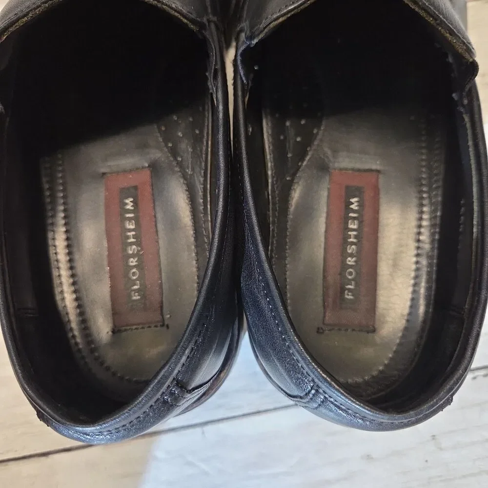 Florsheim Mens Black Leather Apron Moc Toe Slip On Loafers Dress Shoes Size 10D